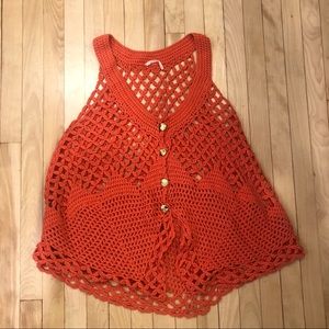 Free People rust macramé vest